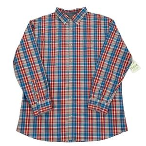 Lee Premium Mens Red Blue & Yellow Multi Plaid Long Sleeve Button Up Shirt Sz XL